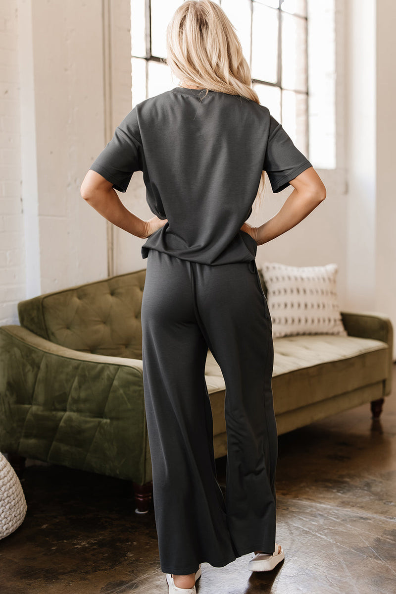 Dallas Drawstring Side Crewneck Tee and Loose Pants Set