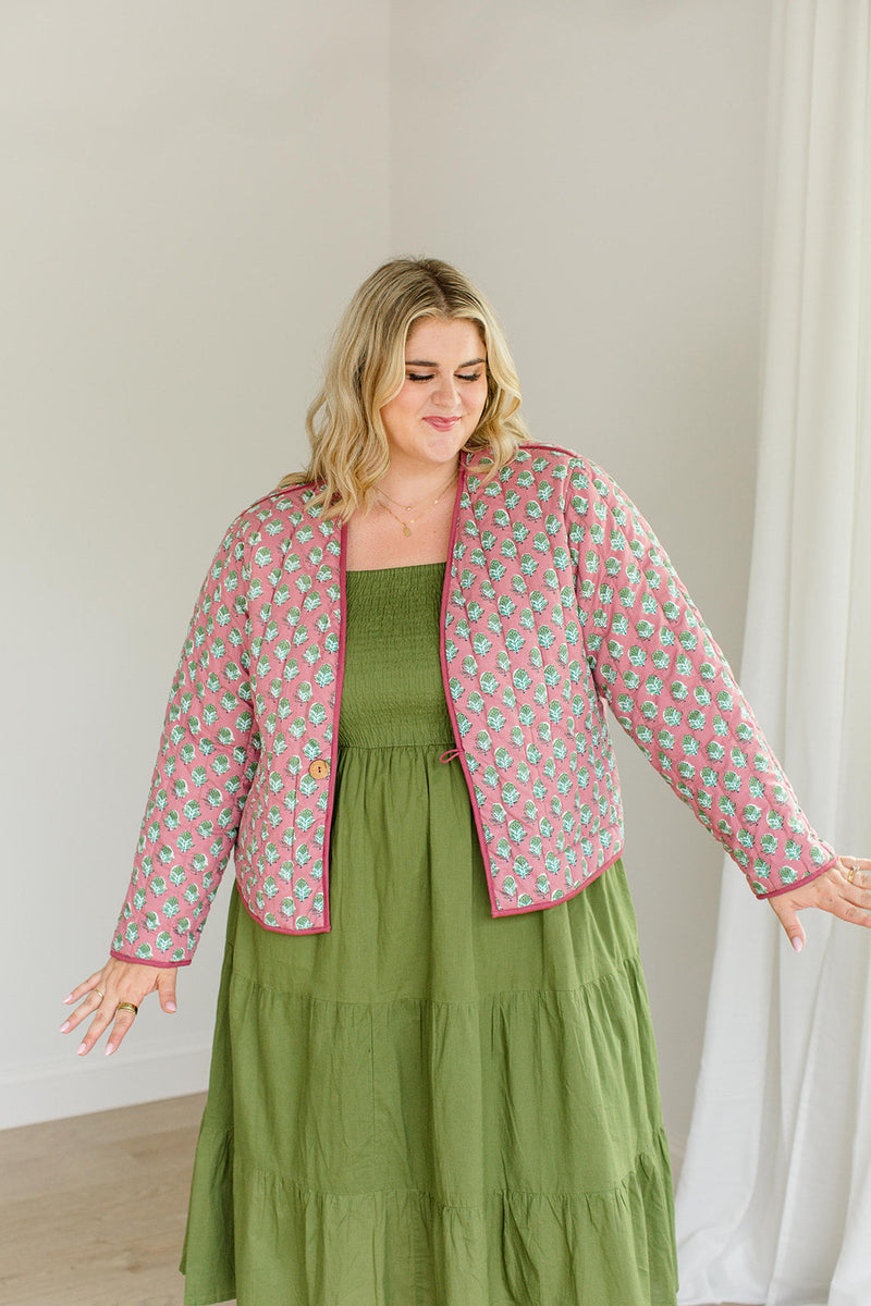 The Emily *Reversible* Quilted Jacket in Pistachio Pink - Final Sale