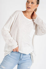 Mineral Washed Round Neckline Long Sleeves Top