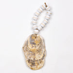 Oyster Bead Ornament   White/Gold   6.3x2x.4