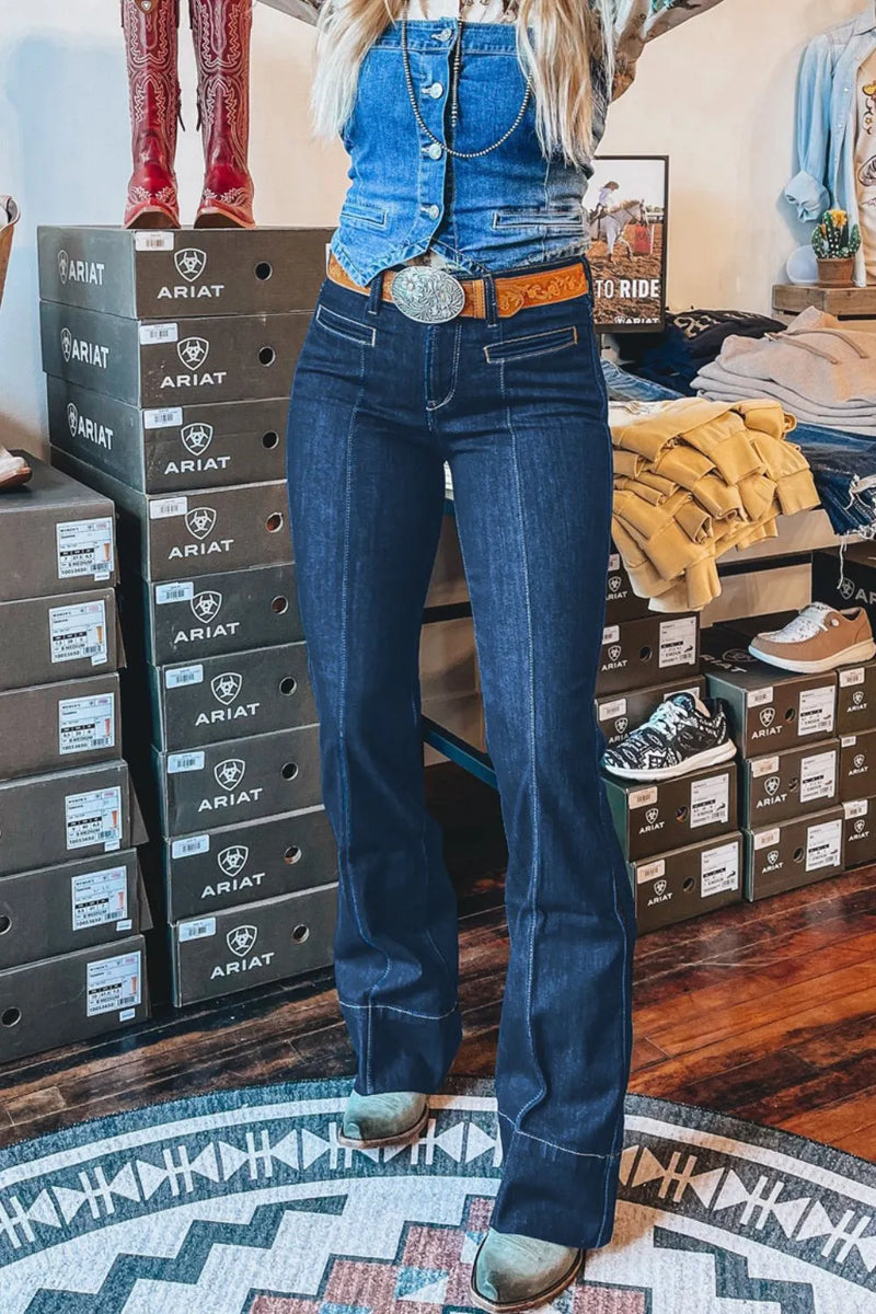 Center Seam Deep Wash Straight Jeans