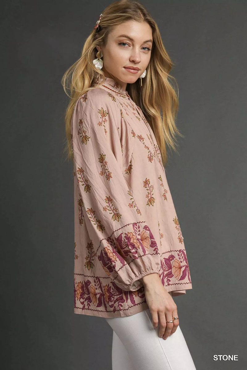 Umgee Floral Boho Peasant Blouse