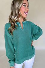 Solid Color Notched Neck Drop Shoulder Sweatshirt