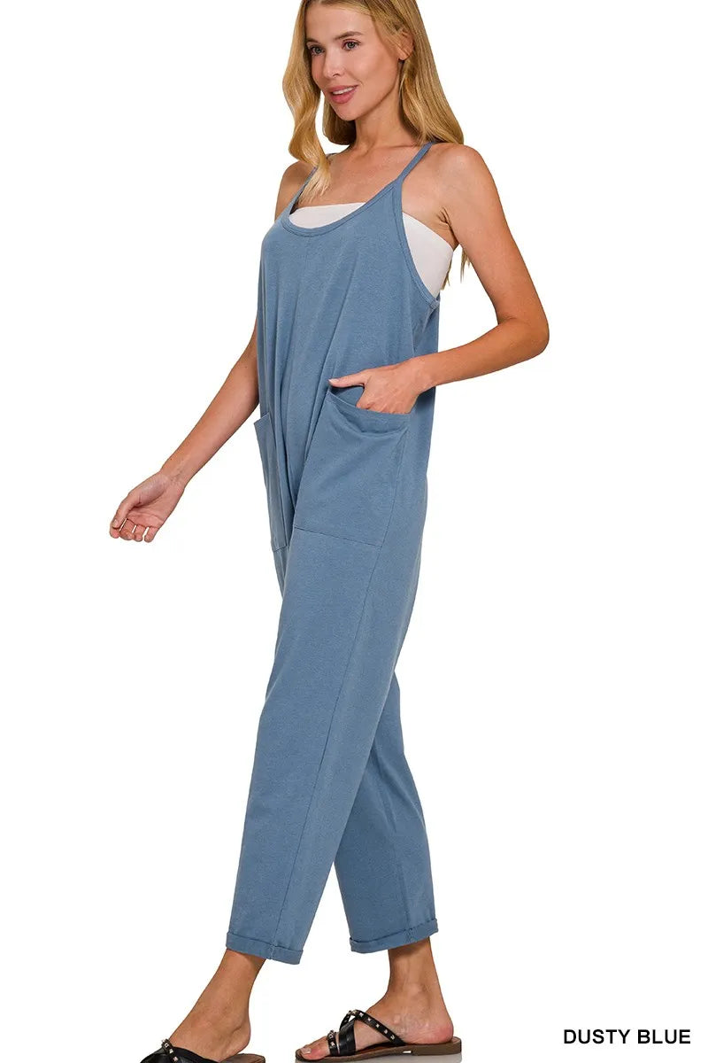 Zenana Spaghetti Strap Pocketed Jumpsuit