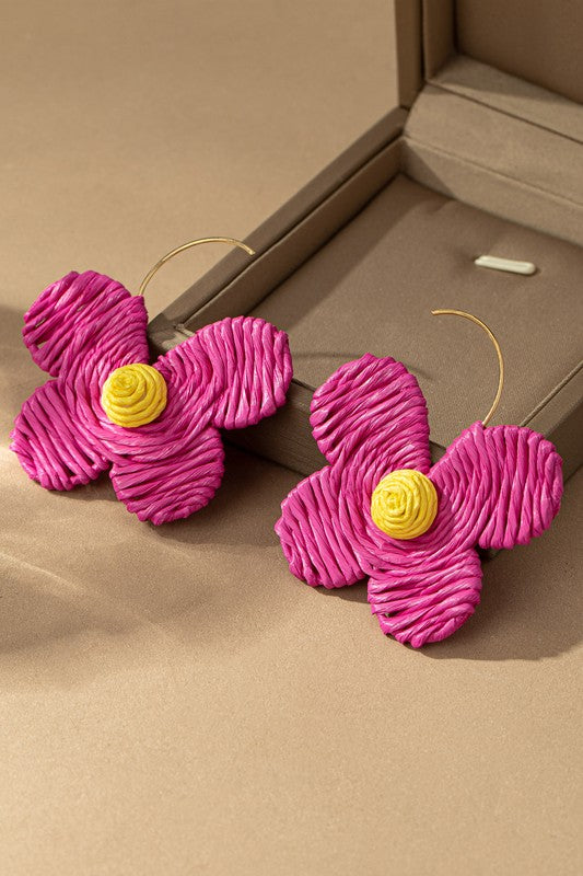 Raffia straw flower earrings