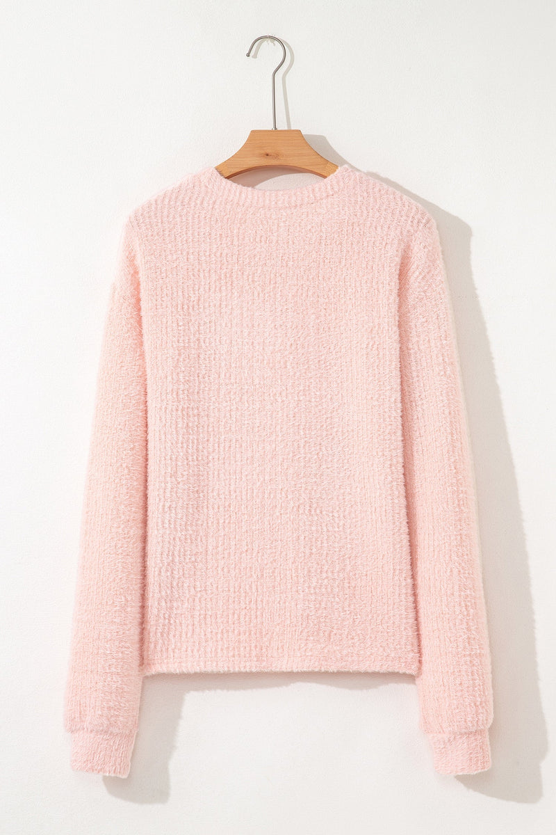 Ivy Fuzzy Ribbed Texture Long Sleeve Top
