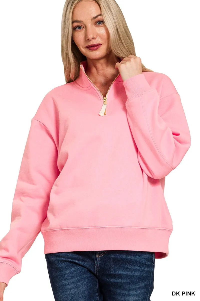 Zenana Fleece Half Zip Sweatshirt