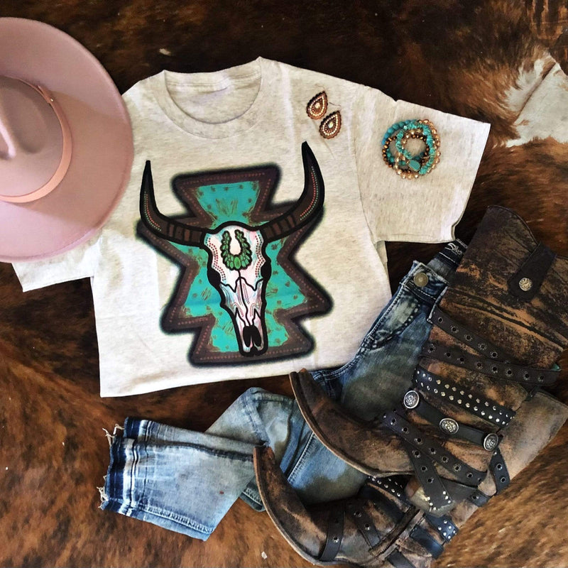 Turquoise Bull Skull Graphic Tee