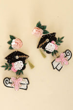 Floral Graduate Cap Diploma Sequin Beaded Earrings