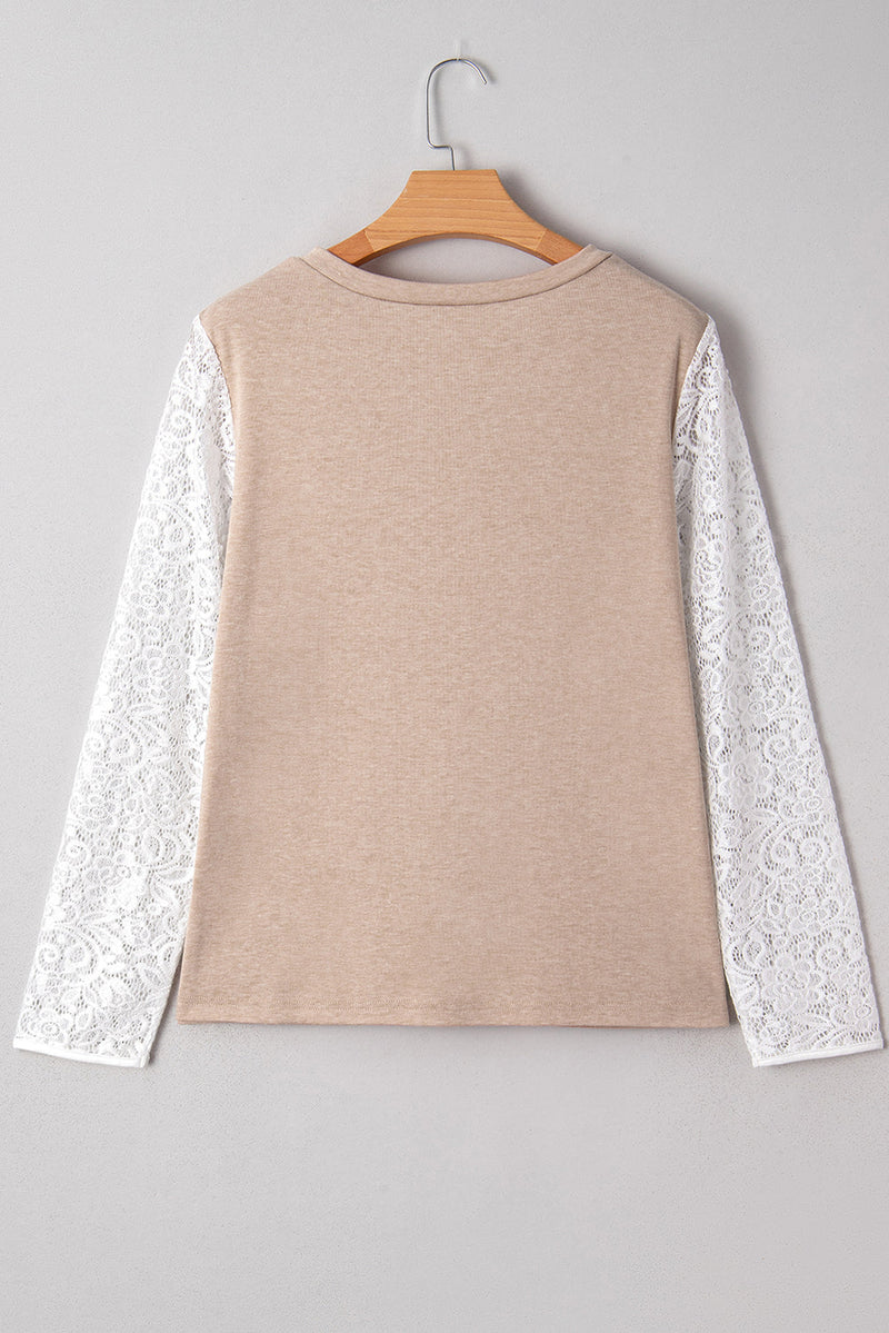 Penny Contrast Lace Patchwork Long Sleeve Top