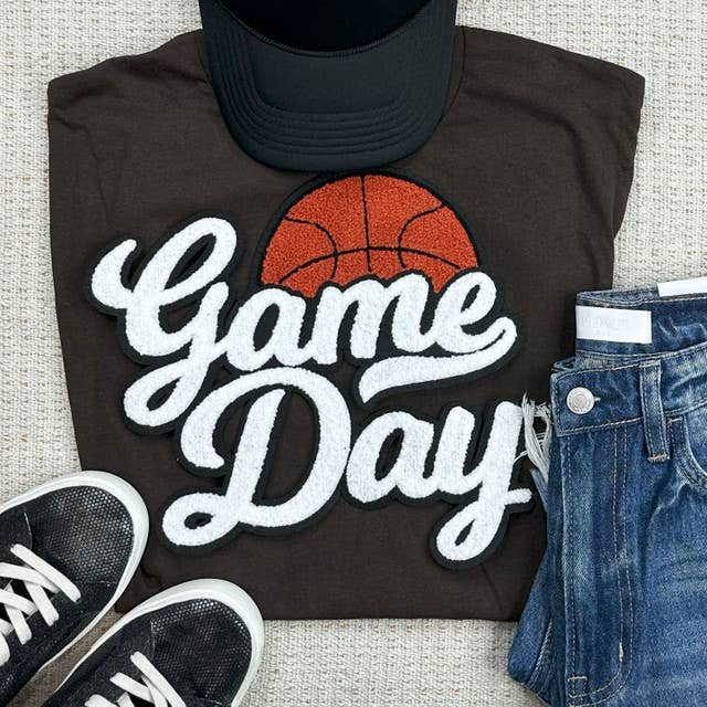 Basketball White Game Day Chenille Patch Everyday Tee