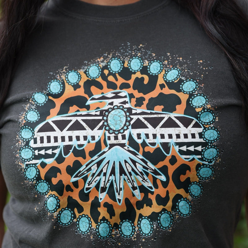 Turquoise Thunderbird Aztec Leopard Soft Graphic Tee