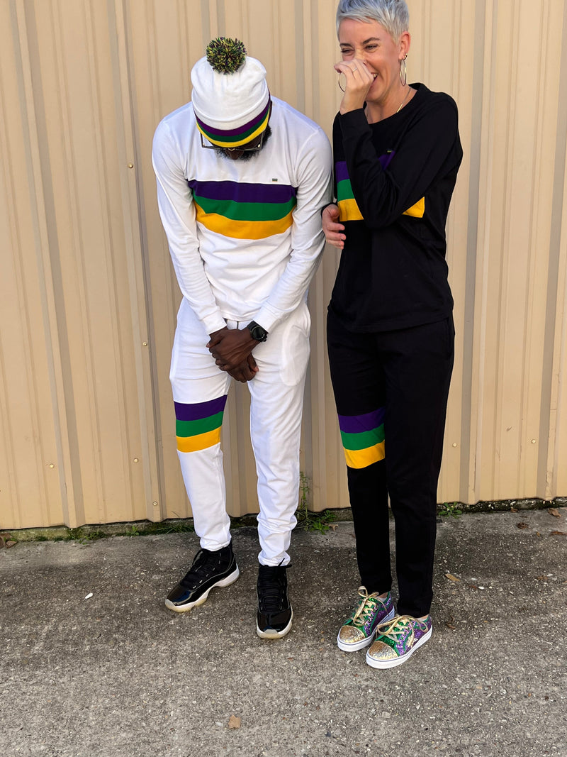 White Chest Stripe Adult Lounge/Sleep Set