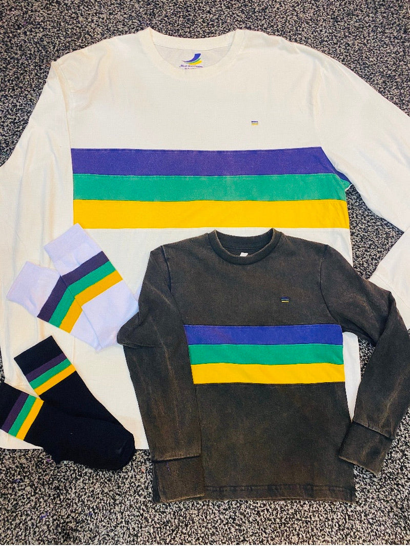 White Chest Stripe Adult Acid Wash Long Sleeve