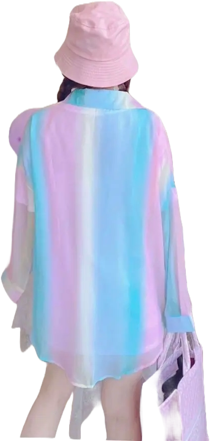 Title: Pastel Dream Oversized Sheer Button-Down Blouse