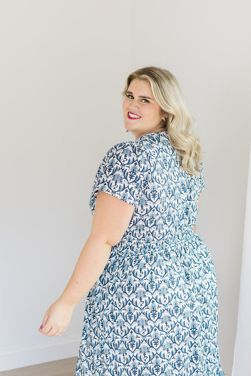 The Allison Dress in Navy Trellis - Final Sale
