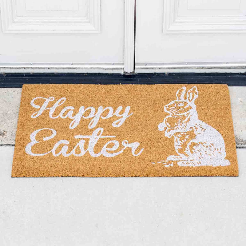 Happy Easter Coir Doormat   Natural/White  30x18