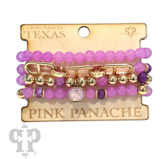 Four strand bead bracelet set: Purple