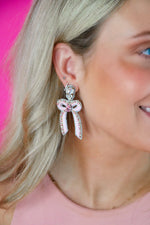 Beaded Bow Drops: Baby Pink
