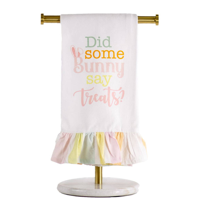 Bunny Say Treats Ruffle Hand Towel    White/Multi   20x28