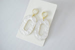 Oval Wedding White Pearl Dangle Earrings, Acrylic Earrings