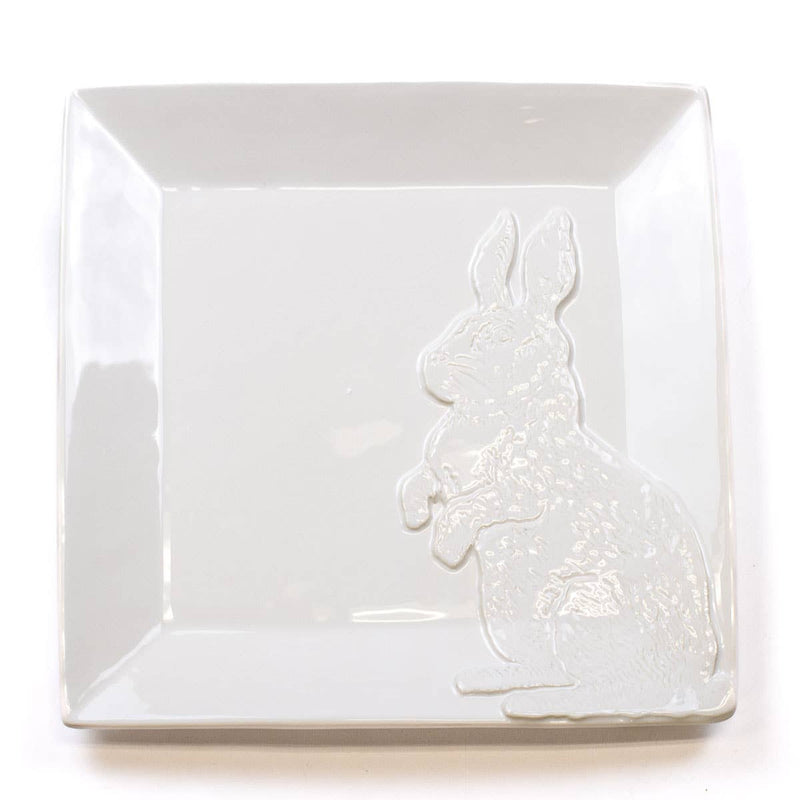June Bunny Embossed Platter   White   11.5x11.5