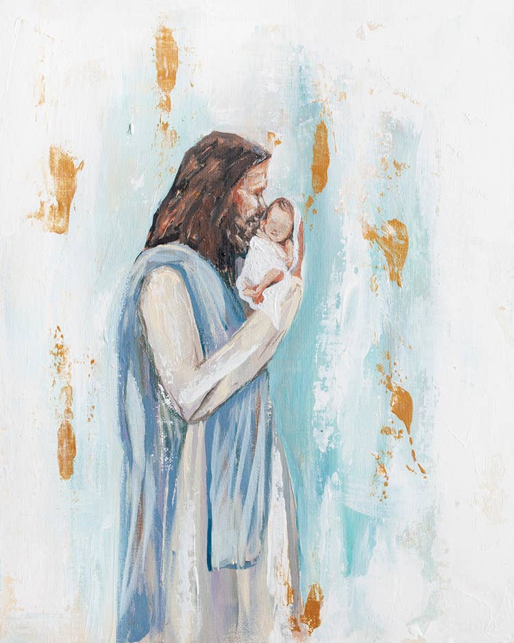 Jesus and Baby 'I Knew You' in Acrylic Gold Frame 4x6: Blue