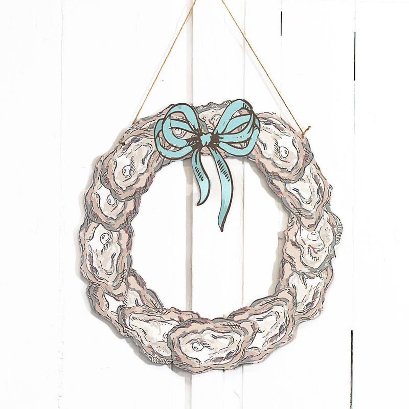 Oyster Wreath Door Hanger   Gray/Cream/Light Blue  19.25x19.75