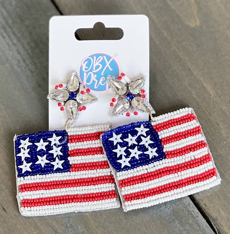 Handmade Patriotic Red White and Blue Flag Earrings