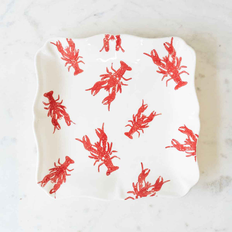 Watercolor Crawfish Platter   White/Red   11.5x11.5x1